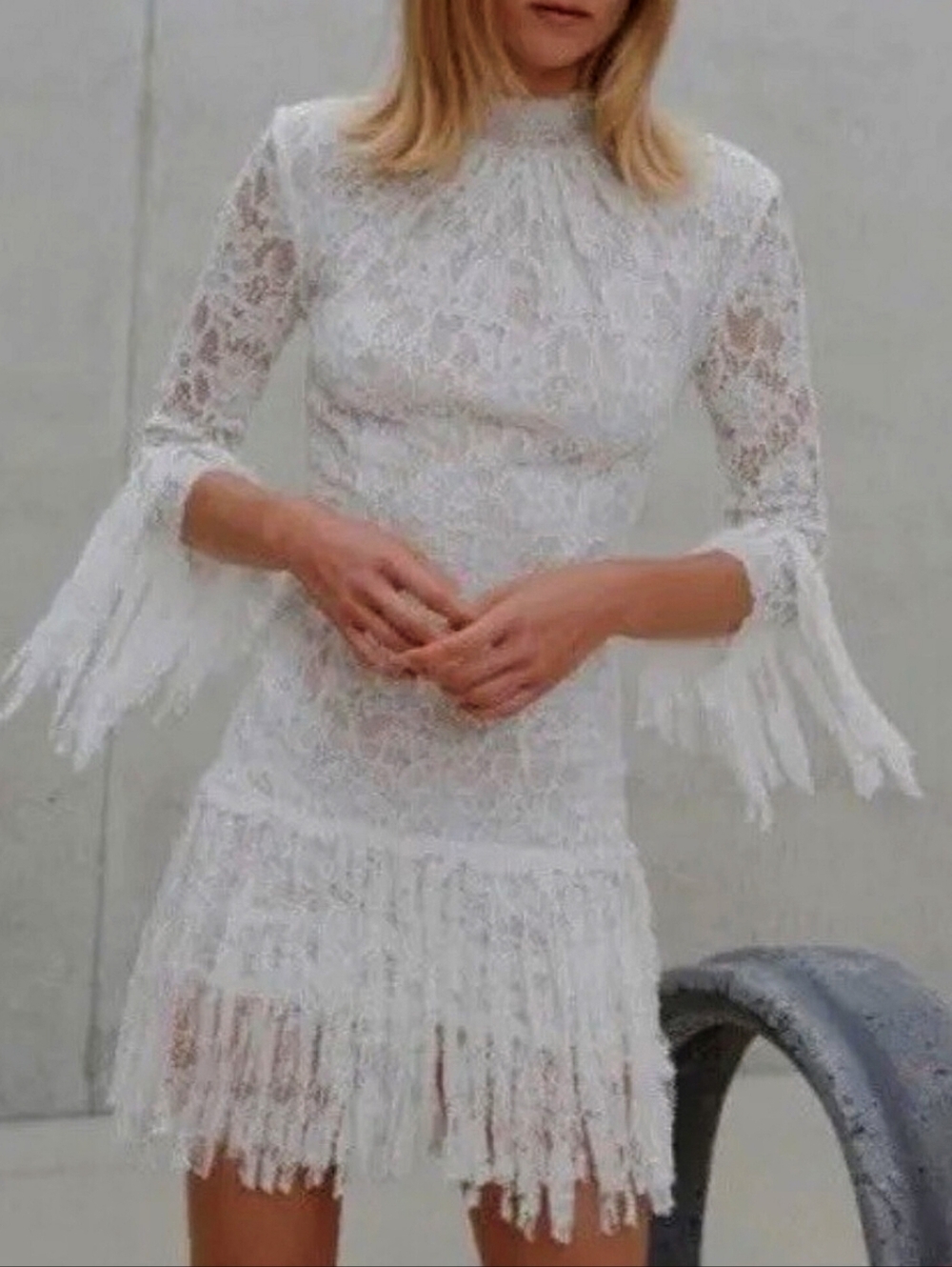 SOLD ALEXIS Sonia White Lace Mini Dress XS  Fringe - Picture 2 of 10